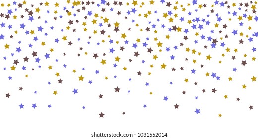 Abstract flying confetti star. A falling star background. Random stars shine on a white background. White background with blue and brown stars. Suitable for your design, cards, invitations, gifts.