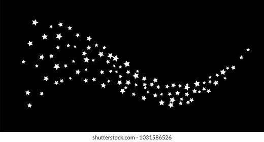 Abstract flying confetti star. A falling star background. Random white stars shine against a black background. Suitable for your design, cards, invitations, gifts.