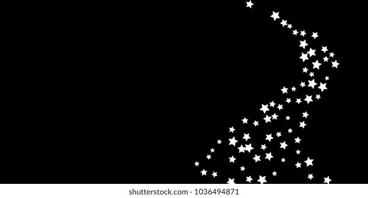Abstract flying confetti star. A falling star background. Random white stars shine against a black background. Suitable for your design, cards, invitations, gifts.