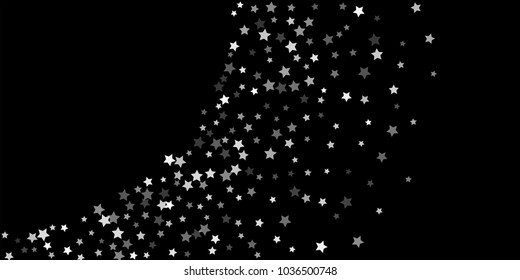 Abstract flying confetti star. A falling star background. Random white stars shine against a black background. Suitable for your design, cards, invitations, gifts.