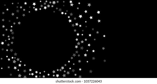 Abstract flying confetti star. A falling star background. Random white stars shine against a black background. Suitable for your design, cards, invitations, gifts.