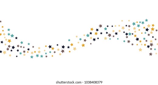 Abstract flying confetti star. A falling star background. White background with blue, yellow and brown stars. Suitable for your design, cards, invitations, gifts.