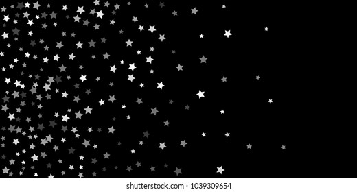 Abstract flying confetti star. A falling star background. Random white stars shine against a black background. Suitable for your design, cards, invitations, gifts.