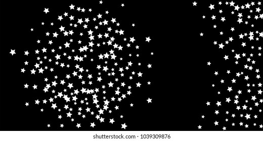 Abstract flying confetti star. A falling star background. Random white stars shine against a black background. Suitable for your design, cards, invitations, gifts.