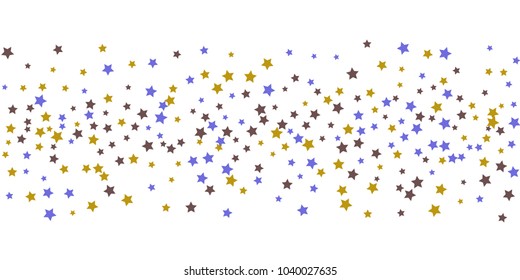 Abstract flying confetti star. A falling star background. Random stars shine on a white background. White background with blue and brown stars. Suitable for your design, cards, invitations, gifts.