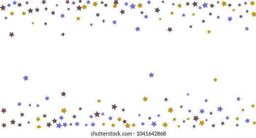 Abstract flying confetti star. A falling star background. Random stars shine on a white background. White background with blue and brown stars. Suitable for your design, cards, invitations, gifts.