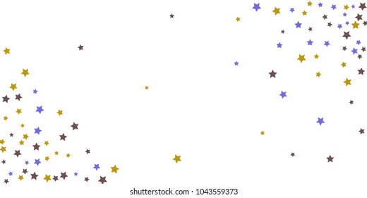 Abstract flying confetti star. A falling star background. Random stars shine on a white background. White background with blue and brown stars. Suitable for your design, cards, invitations, gifts.