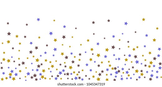 Abstract flying confetti star. A falling star background. Random stars shine on a white background. White background with blue and brown stars. Suitable for your design, cards, invitations, gifts.