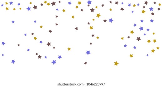 Abstract flying confetti star. A falling star background. Random stars shine on a white background. White background with blue and brown stars. Suitable for your design, cards, invitations, gifts.
