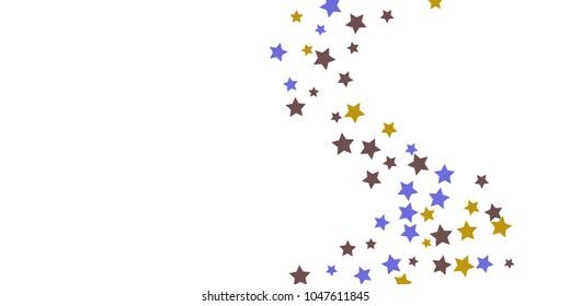 Abstract flying confetti star. A falling star background. Random stars shine on a white background. White background with blue and brown stars. Suitable for your design, cards, invitations, gifts.