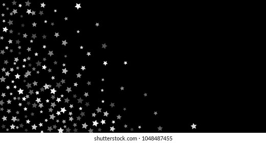 Abstract flying confetti star. A falling star background. Random white stars shine against a black background. Suitable for your design, cards, invitations, gifts.