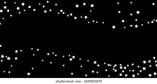 Abstract flying confetti star. A falling star background. Random white stars shine against a black background. Suitable for your design, cards, invitations, gifts.