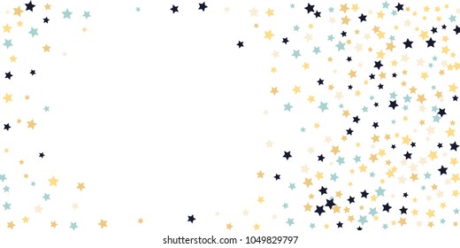 Abstract flying confetti star. A falling star background. White background with blue, yellow and brown stars. Suitable for your design, cards, invitations, gifts.