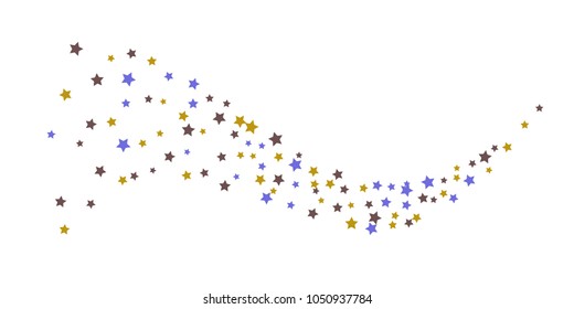 Abstract flying confetti star. A falling star background. Random stars shine on a white background. White background with blue and brown stars. Suitable for your design, cards, invitations, gifts.