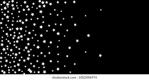 Abstract flying confetti star. A falling star background. Random white stars shine against a black background. Suitable for your design, cards, invitations, gifts.