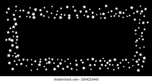 Abstract flying confetti star. A falling star background. Random white stars shine against a black background. Suitable for your design, cards, invitations, gifts.
