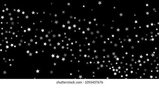 Abstract flying confetti star. A falling star background. Random white stars shine against a black background. Suitable for your design, cards, invitations, gifts.