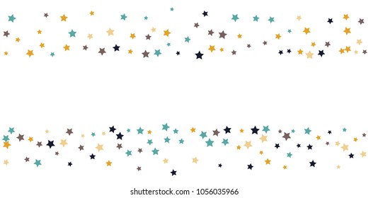 Abstract flying confetti star. A falling star background. White background with blue, yellow and brown stars. Suitable for your design, cards, invitations, gifts.