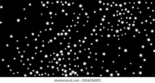 Abstract flying confetti star. A falling star background. Random white stars shine against a black background. Suitable for your design, cards, invitations, gifts.
