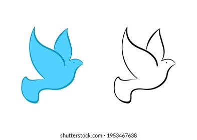 Abstract flying dove sketch set vector illustration. Bird logo easy to edit and customize