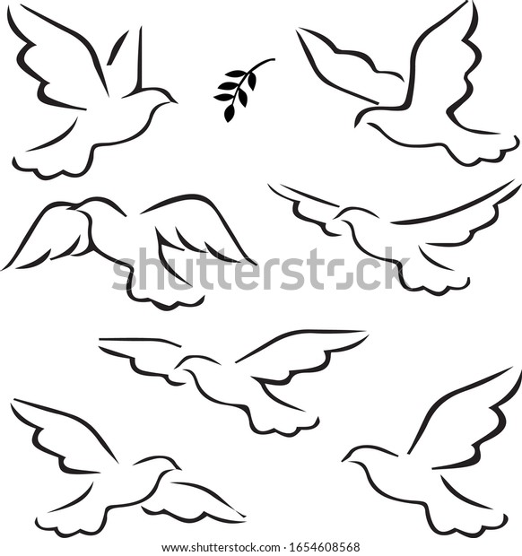 Abstract Flying Dove Sketch Set Vector Stock Vector (Royalty Free ...