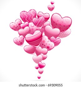 Abstract flying hearts. Vector image.