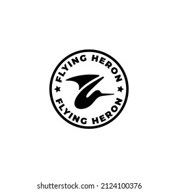 Resumen del sello del logo de la garza voladora. Silueta de garza o cigüeña
