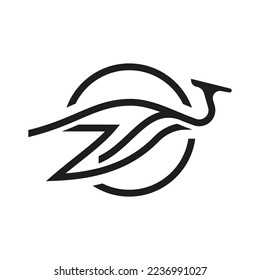 Abstract flying heron or stork logo.