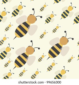 Abstract flying honey bee swarm seamless pattern, vector background illustration