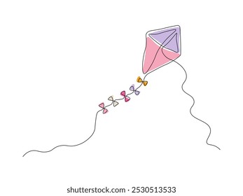 kite voador abstrato, contínua uma linha arte desenho à mão esboço, logotipo