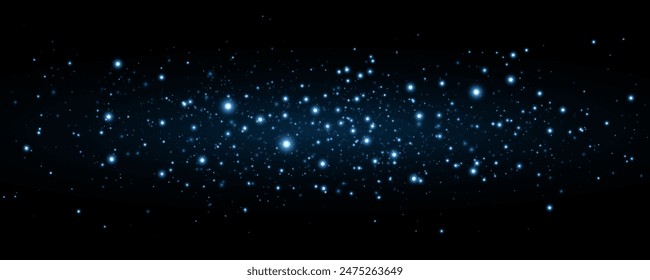 Abstract flying lights isolated on black background. Bright glares and flares. Blue magical dust. Light effect. Vector illustration. EPS 10.