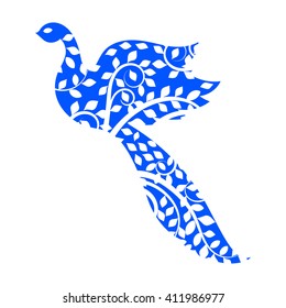 Abstract flying ornate blue bird