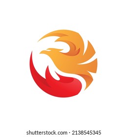 Abstract flying phoenix logo design. Bird and fire or flame wing vector icon with modern gradient color style