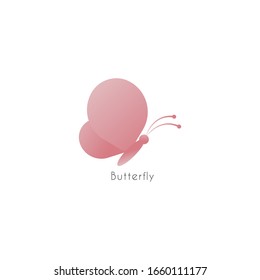 Abstract Flying Pinky Butterfly with rounded wings. Animal Logo Concept Isolated on White background. Pink Thulian Flamingo Marshmallow Pastel Color Gradient. Suitable for beauty and fashion product.