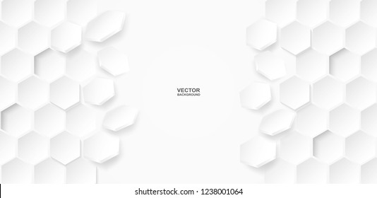 Abstracto. Fondo blanco del hexágono de polígono volador, luz y sombra. Vector