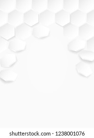 Abstract . Flying polygon Hexagon white background ,light and shadow. Vector