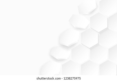 Abstract . Flying polygon Hexagon white background ,light and shadow. Vector