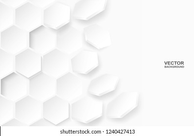 Abstract . Flying polygon Hexagon white background ,light and shadow. Vector