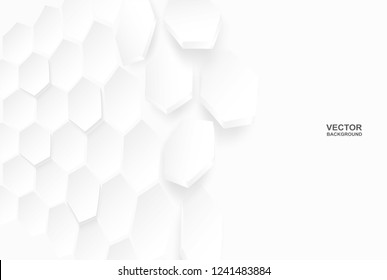 Abstract . Flying polygon Hexagon white background ,light and shadow. Vector