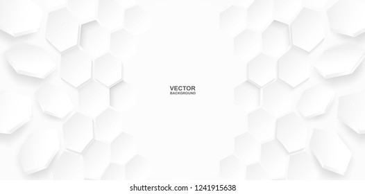 Abstract . Flying polygon Hexagon white background ,light and shadow. Vector