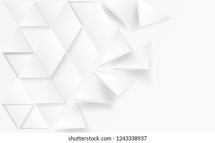 Abstract. Flying polygon triangle paper white Background, light and shadow .Vector