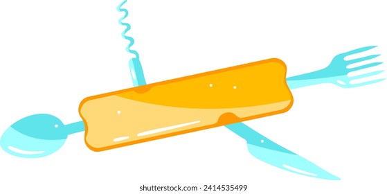 Abstract flying popsicle with wings made from utensils. Creative food concept and surreal dessert vector illustration.