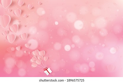 Abstract flying red and white hearts on red background. Valentines day concept