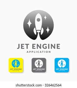 Abstract flying rocket jet engine negative space logo design. Suitable for web application, Mobile application, Technology concept, fast and move forward concept. Vector illustration