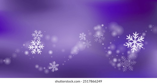 Abstract flying snowflakes backdrop. Wintertime dust frozen particles. Snowfall sky white purple wallpaper. Mess snowflakes february theme. Snow hurricane scenery.