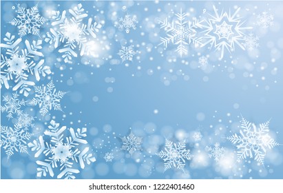 Abstract Flying snowflakes on a light blue background,Falling snow.-Vector illustration.