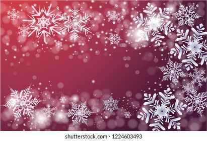 Abstract Flying snowflakes on a light red background,Falling snow.-Vector illustration.