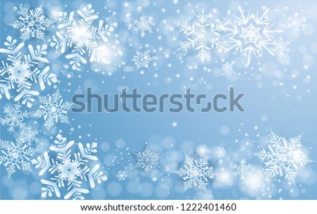 Abstract Flying snowflakes on a light blue background,Falling snow.-Vector illustration.