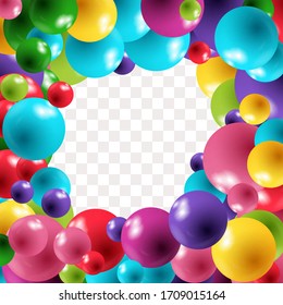 Abstract Flying Spheres Background. Sweet Candy. Colorful Realistic Glossy Balls. Vector illustration