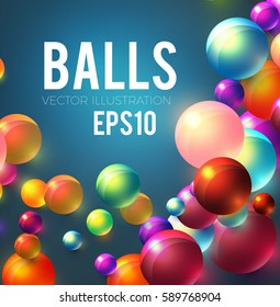 Abstract Flying Spheres Background. Sweet Candy. Colorful Realistic Glossy Balls. Vector illustration